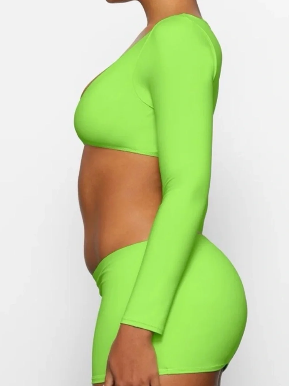 NWT SKIMS Signature Swim Long Sleeve Neon Green Size XXS New with Tags